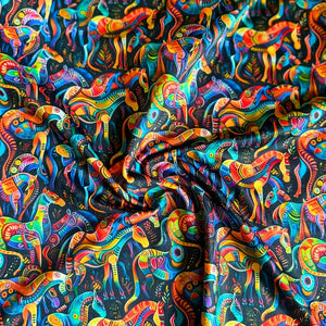 close up of the fabric of the Ride Proud Kaleidoscope Riding Shirt
