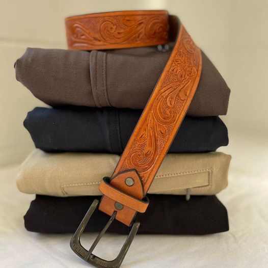 New Leather Belt Horse Riding Pants Cognac Belt