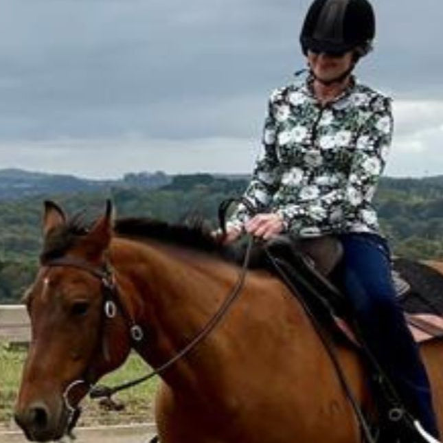 horse rider in peony dark riding shirt ride proud clothing