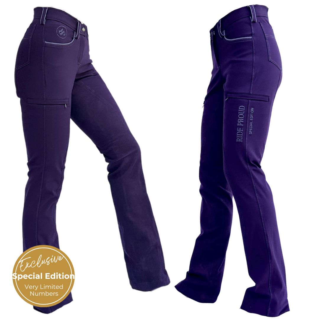 Side Views of the Special Edition Horse Riding Pants in Plum