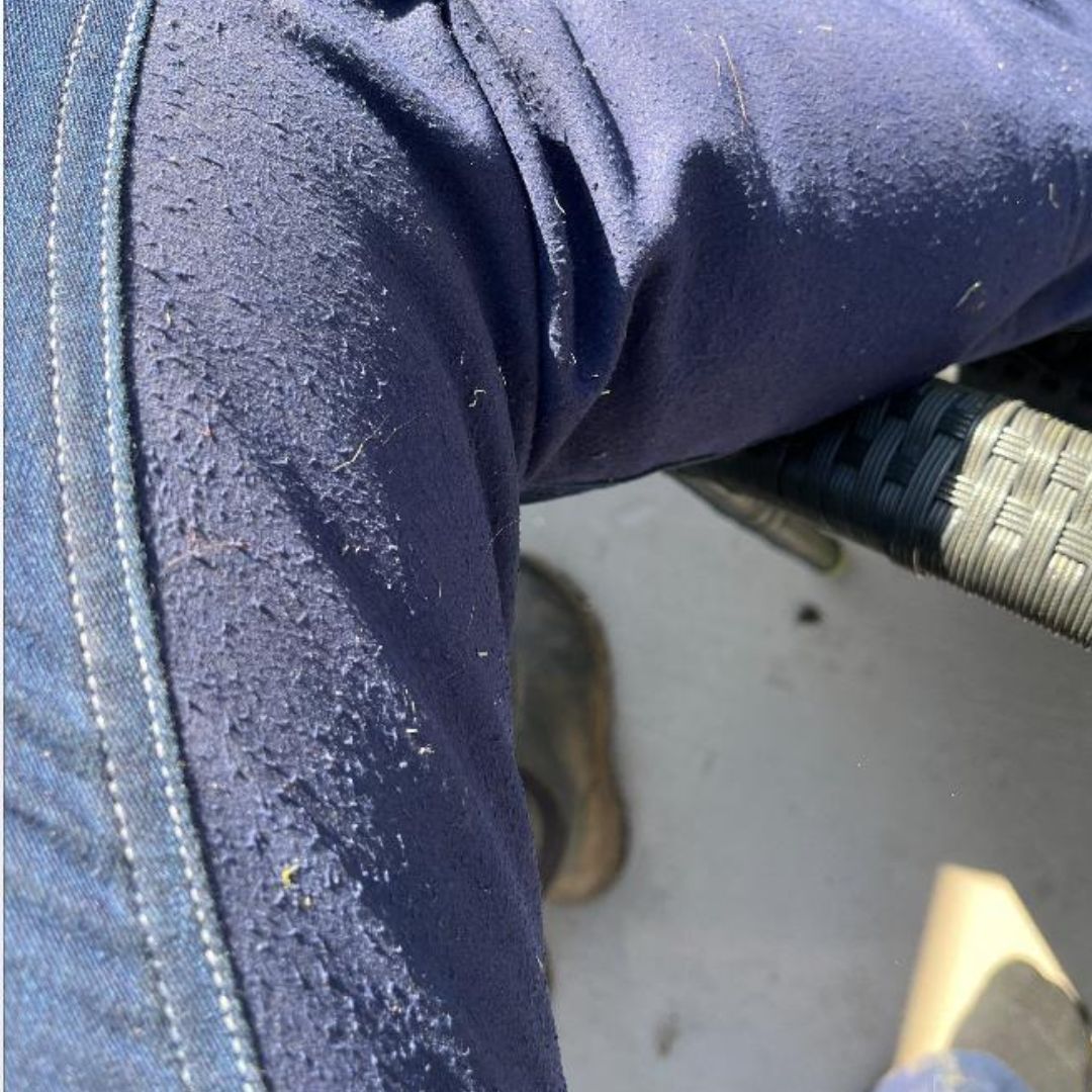 Pilling on the suede at inside leg of factory seconds New Horizons jeans