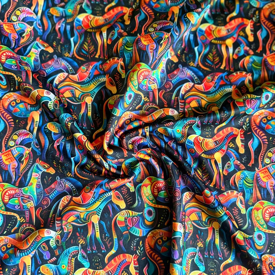 Brightly Coloured Fabric Design featuring Horses