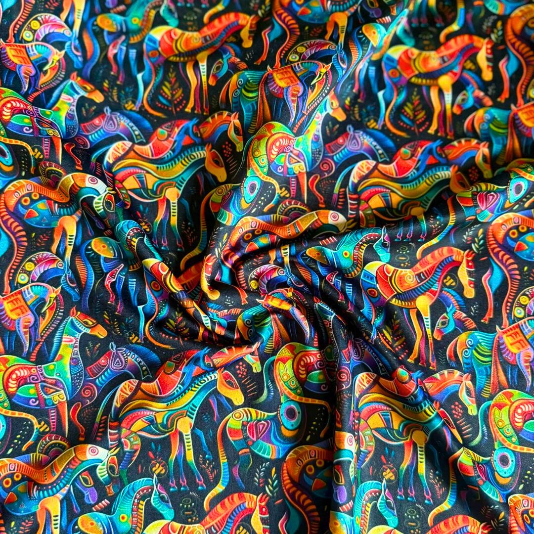 close up of the fabric of the Ride Proud Kaleidoscope Riding Shirt 