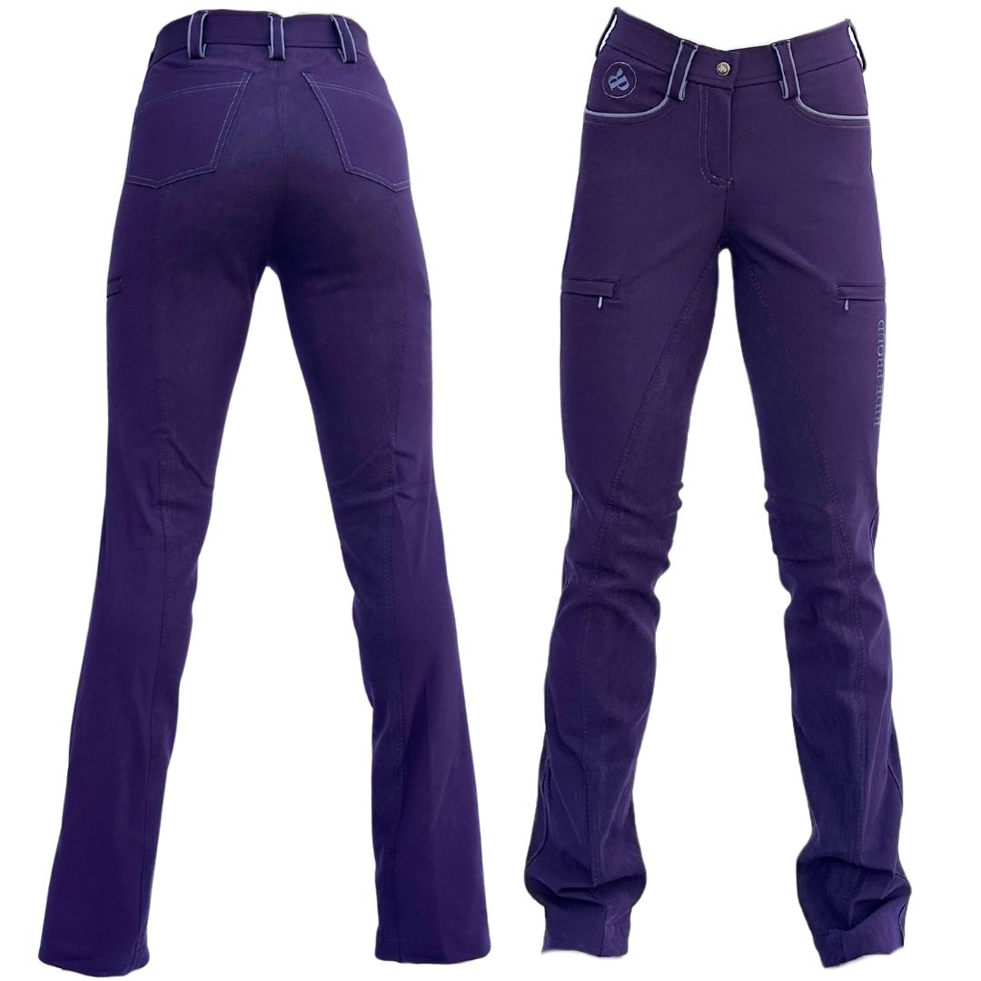 Front and Back Views of the Special Edition Horse Riding Pants in Plum