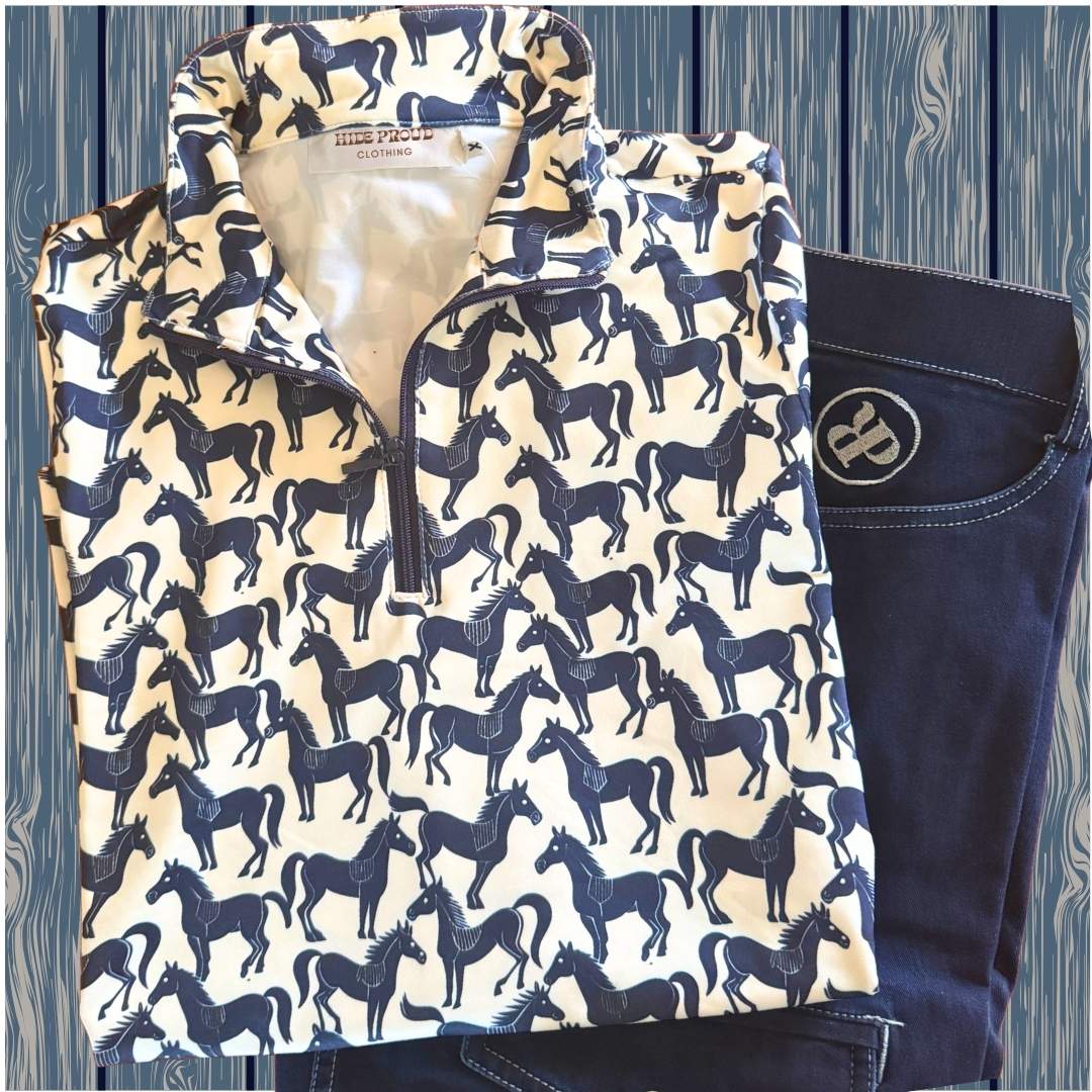 The Mob, horse riding shirt styled with Stable Horizon bootcut riding jeans