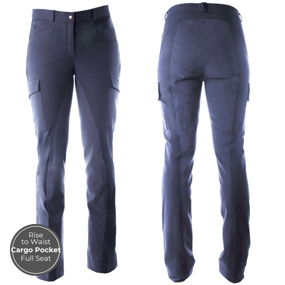 Bootcut Riding Pants with Cargo Pockets in Grey, Front & Back Images