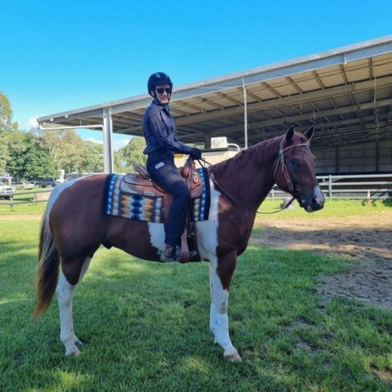 full geared woman in her equitation pants