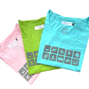 3 Midi Tees in Blue, Pink and Green